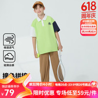 Kappa Kids卡帕男童POLO衫2024夏装透气吸汗童装上衣休闲短袖儿童T恤 薄款 荧光绿色 140