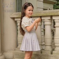 戴维贝拉(DAVE&BELLA)女童短袖裙子两件套2024夏季童装学院风儿童短裙套装中大童衣 豆蔻紫 110cm(身高100-110cm)