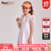 PawinPaw卡通小熊童装2024年夏季女童撞色polo领连衣裙小飞袖 Ivory象牙色/39 140