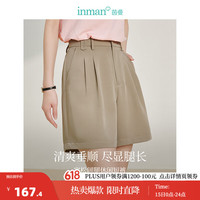 茵曼（INMAN）休闲高腰西装短裤女2024年夏季显瘦遮胯阔腿裤子 卡其色 XL