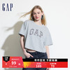 Gap 盖璞 女士精梳棉牛仔logo短款短袖T恤宽松上衣 496354 灰色 L