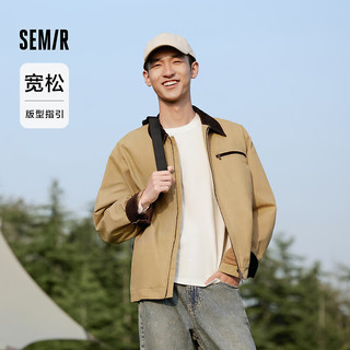 森马（Semir）外套男2024秋季复古经典底特律男士夹克时尚拼接上衣宽松 卡其50690 165/84A/S