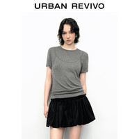 URBAN REVIVO 女装都市休闲简约假两件设计感T恤 UWU440100 黑花灰 XL