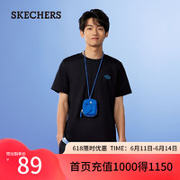 斯凯奇（Skechers）款圆领休闲短袖印花Logo常规修身吸湿速干T恤L224U044 碳黑/0018 XS