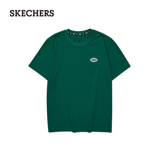 斯凯奇（Skechers）款圆领休闲短袖印花Logo常规修身吸湿速干T恤L224U044 常绿色/001Z L