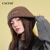 CACUSS毛线帽子女士冬季保暖户外套头帽多巴胺翻边针织帽显脸小ZZ230486 咖啡