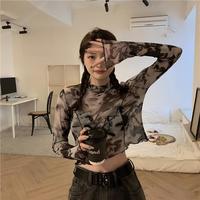 瑟空(SEKONG)辣妹短款扎染上衣春秋日系街拍减龄甜辣风打底衫WMN 泫雅风水墨灰色 均码 短款扎染上衣 水墨灰色