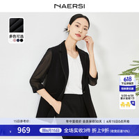 娜尔思（NAERSI）通勤一粒扣七分袖西装领西装女外套2024春季 黑色 L