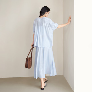 对白新中式国风套装裙女2024年夏季飘带衬衫半身裙垂感两件套 海盐蓝（6月15日） S
