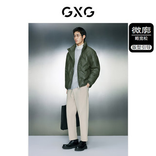 GXG 男装 蛋白pu皮面包服男潮流字母压印立领羽绒服 23冬 墨绿色 165/S