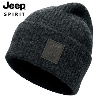                                                                                 吉普（JEEP）羊毛帽子男士毛线帽秋冬季保暖针织帽防风护耳休闲防寒冬帽A0633 黑色