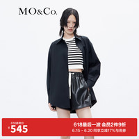 MO&Co.【抗菌】设计感小众刺绣LOGO宽松落肩廓形中性衬衫外套 黑色 XS/155