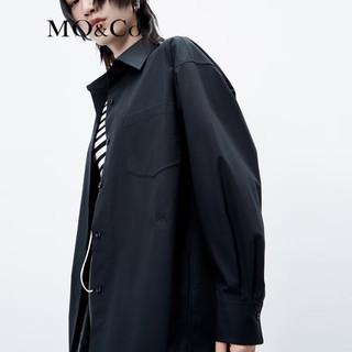 MO&Co.【抗菌】设计感小众刺绣LOGO宽松落肩廓形中性衬衫外套 黑色 XS/155