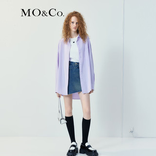 MO&Co.【抗菌】设计感小众刺绣LOGO宽松落肩廓形中性衬衫外套 浅紫色 XL/175