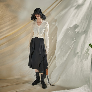 日着（rizhuo）原创设计2024春季新款小众短上衣白色毛针织波纹薄开衫外套女