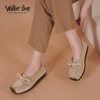 Walker Shop奥卡索女鞋春夏豆豆鞋软底蜗牛鞋透气时尚休闲百搭健步鞋子女 米白 35