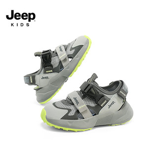 Jeep吉普男童鞋子儿童包头凉鞋夏款2024单网透气男宝夏季运动鞋子 灰色 29码 鞋内约长19.0cm