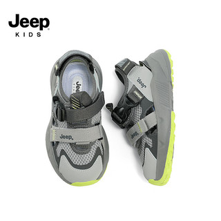 Jeep吉普男童鞋子儿童包头凉鞋夏款2024单网透气男宝夏季运动鞋子 灰色 27码  鞋内约长17.7cm