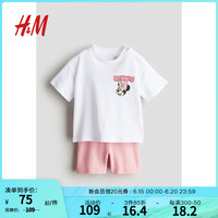 H&M童装女婴套装2件式2024夏季可爱米妮印花汗布套装1129322 浅粉色/米妮老鼠 66/48