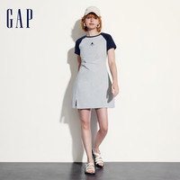 Gap 盖璞 女士印花褶裥收腰撞色插肩短袖连衣裙连衣裙 510293 灰色 XS