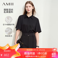 AMII2024夏通勤百搭翻领醋酸混纺短款衬衫女短袖衬衣宽松12422148 黑色 155/80A/S