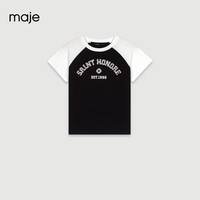 Maje2024早秋女装时尚撞色插肩圆领短袖针织T恤衫MFPTS00880 黑色 T1
