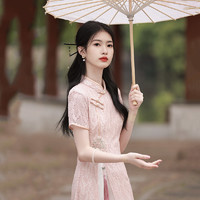 新中式蕾絲奧黛日常改良旗袍2024新款夏季年輕款女國風復古連衣裙