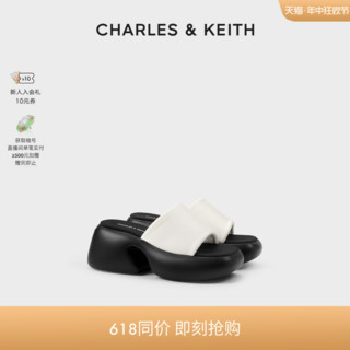 CHARLES & KEITH HARLES&KEITH24夏季新款CK1-80360150厚底缎面外穿一字带拖鞋女