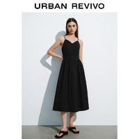UR R2024夏季新款女装复古风小黑裙A字廓形无袖连衣裙UWL740058
