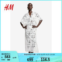 H&M女士连衣裙2024夏镂空刺绣卡夫坦连衣裙1236666 白色 155/80 XS