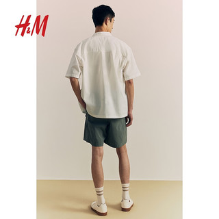 H&M男装2024夏季宽松度假衬衫1235119 黑色 180/116