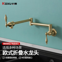卡煦全铜欧式厨房单冷折叠水龙头加长旋转伸缩灶台净水龙头直饮2分4分 拉丝金【4分螺纹】