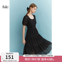FANSILANEN范思蓝恩22FS2656温柔剪花连衣裙女夏U领茶歇裙法式收腰裙子 优雅黑 XS