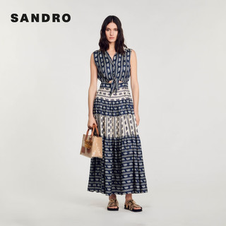 SANDRO2024夏季女装系带镂空衬衫领无袖长款连衣裙SFPRO03749 D325/多色 38