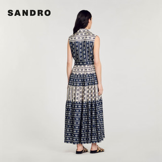 SANDRO2024夏季女装系带镂空衬衫领无袖长款连衣裙SFPRO03749 D325/多色 40