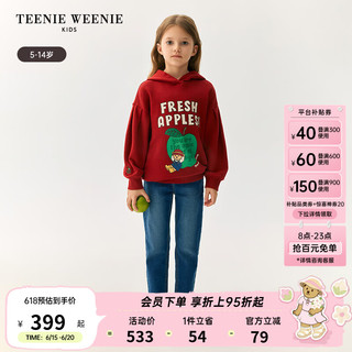 Teenie Weenie Kids小熊童装24秋季女童泡泡袖连帽中长卫衣 红色 110cm