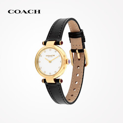 COACH 蔻驰 新年】COACH/蔻驰CARY系列女士时髦简约黑金圆表盘皮带手表