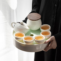 苏氏陶瓷（SUSHI CERAMICS）羊脂玉瓷储水茶盘功夫茶具套装和氏璧中国白泡茶壶茶叶罐礼盒装
