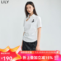丽丽 LILY2024夏女装新中式复古撞色绣花时尚都市通勤款T恤上衣女 601白色 S