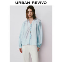 URBAN REVIVO 女装时尚温柔慵懒气质系带罩衫衬衫 UWH240076 浅蓝 L