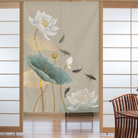 蘑菇说 入户门帘隔断帘风水布帘卫生间卧室挂帘遮挡隐私夏季中式免打孔 莲花11 改价专用