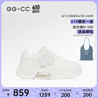 GG-CC 夏季新款真皮网面厚底板鞋女轻便休闲运动鞋G24U9937 白色 36