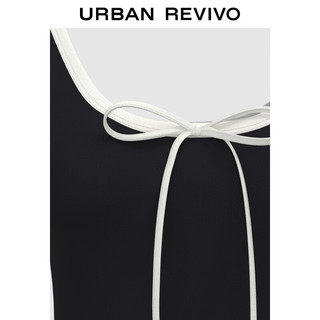 URBAN REVIVO 女装甜酷休闲感撞色蝴蝶结短袖T恤 UWV440231 正黑 XL