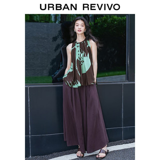 URBAN REVIVO 女装法式气质度假印花宽松罩衫衬衫 UWH240077 暗紫印花 S