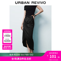 UR2024夏季女装时尚气质魅力设计感褶皱半裙UWG540055 正黑 S
