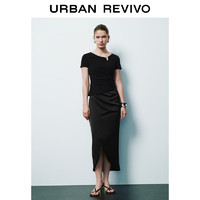 URBAN REVIVO 女士时尚气质魅力设计感褶皱半裙 UWG540055 正黑 S