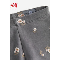 H&M童装女婴幼童裤子洋气时髦花卉印花长裤1114323 深灰色/花卉 110/50