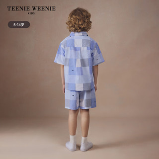 Teenie Weenie Kids小熊童装24夏季男童舒适百搭拼色翻领衬衫 蓝色 140cm