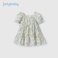 JELLYBABY【2024夏季】公主裙夏款女童儿童裙子小童法式夏装宝宝连衣裙 白底绿花 120CM