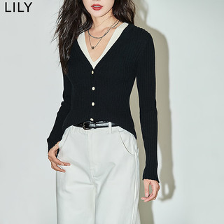 丽丽 LILY2024春女装洋气通勤别致镂空设计感假两件毛针织衫内搭女 510黑色 M